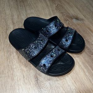 Women's Crocs Black Classic Starry Glitter Slide